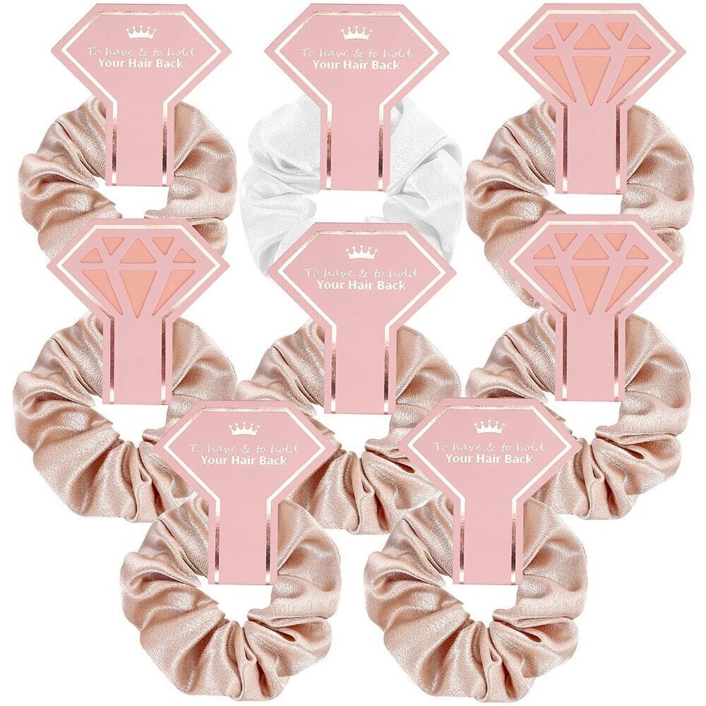 8 Pack Satin Hair Ties Scrunchies Bridesmaid Bachelorette Wedding Favor White Ch